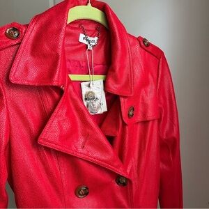 Freda Red Faux Leather Trench Coat